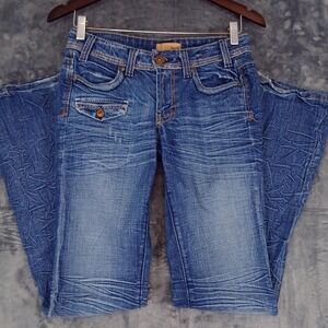 Yanuk Jeans Womens 26 Blue Bootcut Low Rise Stretch Made in USA Whiskered Denim